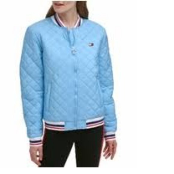 Blue Quilted Bomber Jacket 